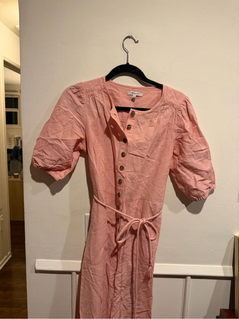 Madewell Blush Pink Button-Front Drawstring Jumpsuit